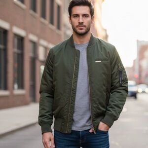 Members Only Army Green Fur Lined Bomber Jacket large